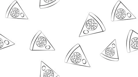 Slice of pizza on a white background, vector illustration, black and white pa Stock Illustration