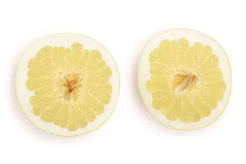 Slice of pomelo isolated on white background. Top view. Flat lay. Stock Photos