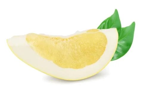 Slice of pomelo with leaf isolated on white background Stock Photos