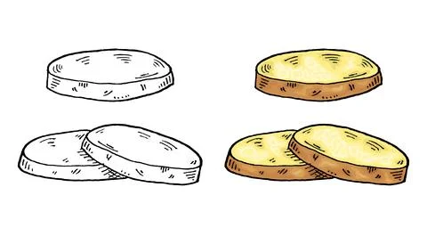 Slice potato. Vintage engraving vector color illustration. Isolated on white  Illustrazione stock