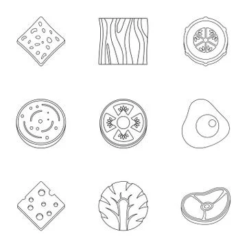 Slice product icon set, outline style Illustrazione stock