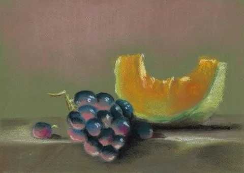 Slice of pumpkin and bunch of grapes Stock Illustration