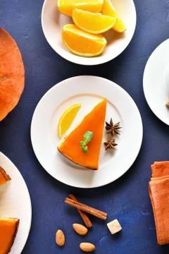 Slice of pumpkin pie Stock Photos