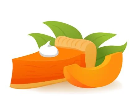 Slice of pumpkin pie with topping whipped cream. Autumn vegetable dessert con Stock Illustration