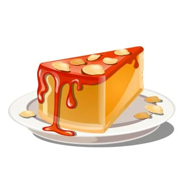 A slice of pumpkin pudding or cheesecake with red topping and crumble nut cereal Stockillustratie