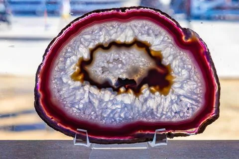 Slice of a purple agate, close up Stock Photos