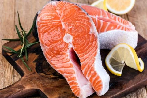 Slice of red fish salmon Stock Photos