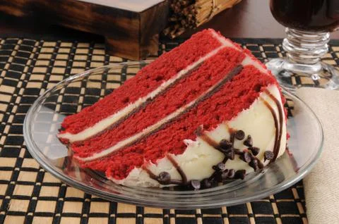 Slice of red velvet cake Stock Photos