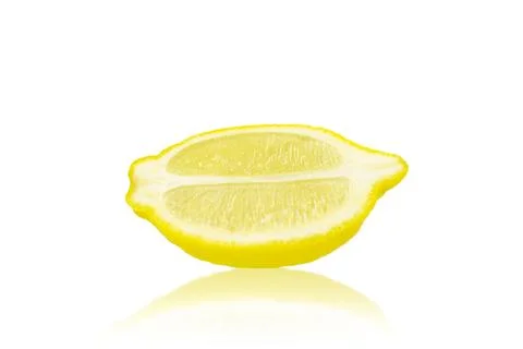 A slice of ripe lemon isolated on a white background. Citrus fruits. Stock Photos