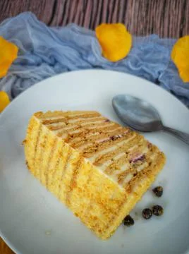 A slice of Russian Honey cake Stock Photos