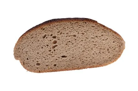 Slice of a rye bread top view. Isolated on a white Stock Photos