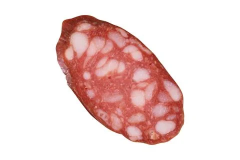 Slice of salami isolated on white Stock Photos