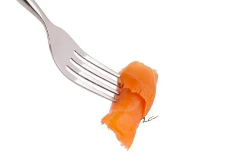 Slice salmon on the fork Stock Photos