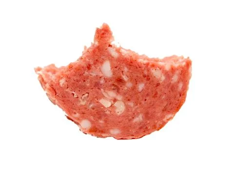 Slice sausage on a white background Stock Photos