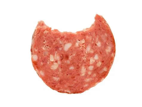 Slice sausage on a white background Stock Photos