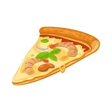 Slice of Seafood pizza. Isolated vector flat illustration for poster, menus,  イラスト素材