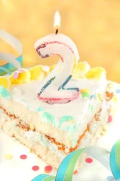 Slice second birthday cake Foto stock