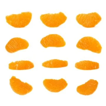 Slice sections of tangerine isolated over the white background Stock Photos