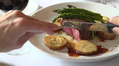 Slice of steak being eaten at dinner Stock Footage 67473587