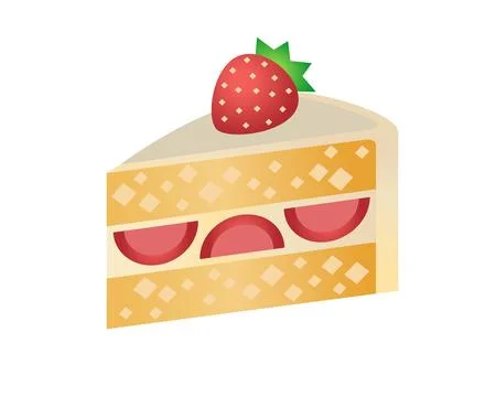 Slice of strawberry cake icon, layered with whipped cream and strawberry Stock Illustration