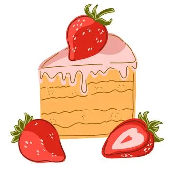A slice of strawberry cake. A set of vintage hand-drawn illustrations. Cozy M Stock Illustration