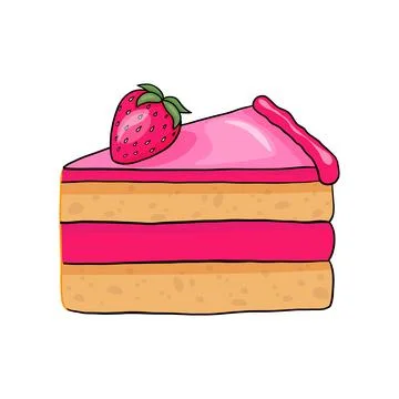 Slice of strawberry cake, vector illustration. Stockillustratie