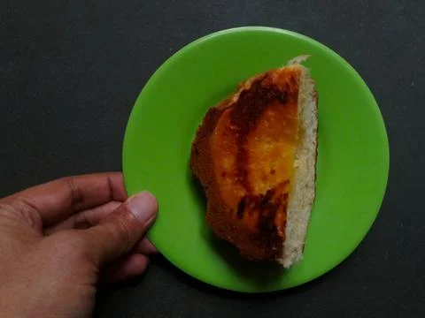 A slice of sweet bread with sweet jam filling Stockfoto's