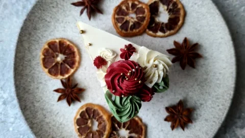 A slice of sweet layered cake with white cream for a birthday or holiday. A slic Stock Footage 324675071