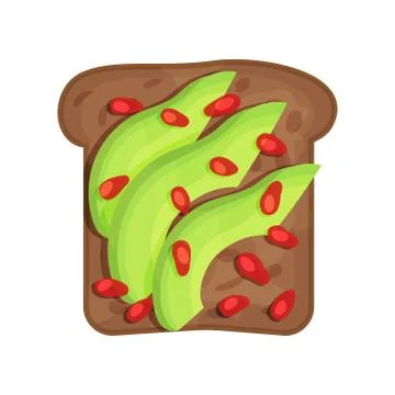 Slice of tasty toasted rye bread with avocado and pomegranate seeds. Healthy 스톡 일러스트