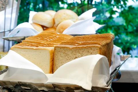 Slice toast on buffet line Stock Photos