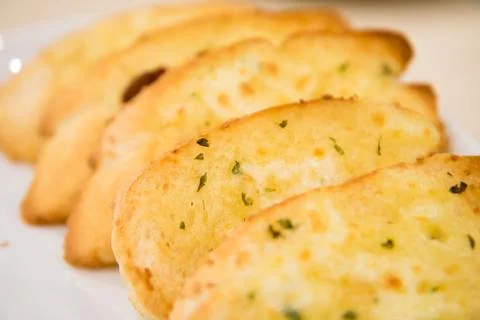 Slice toast cheese garlic bread in the plate Stock Photos