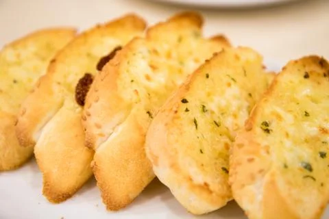 Slice toast cheese garlic bread in the plate Stock Photos