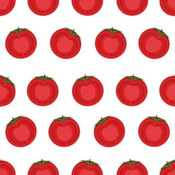 Slice tomato seamless pattern. Vector background from vegetables tomato. Illustrazione stock