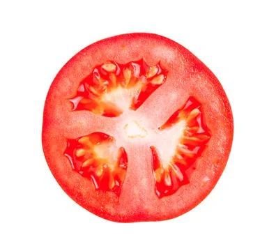 Slice of tomato on white background Stock Photos