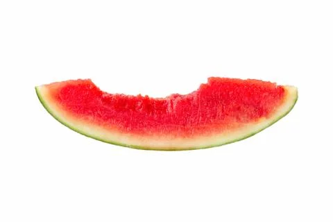 Slice of watermelon with bites, isolated on white background Stock Photos