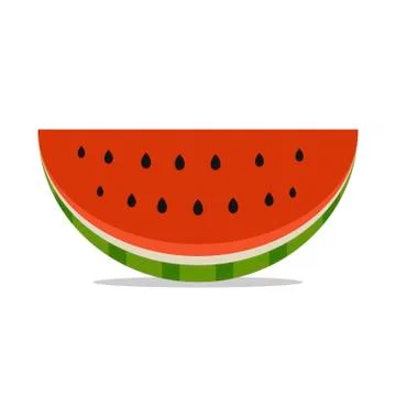 Slice of watermelon icon in flat style isolated on white background. Vector Illustrazione stock
