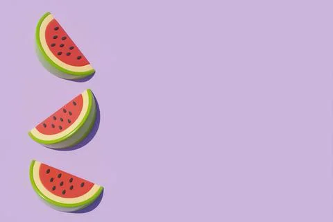 Slice of watermelon isolate on purple background, Summer time concept, 3d ren Stock Illustration