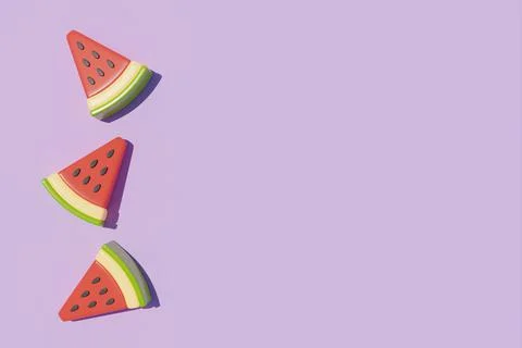 Slice of watermelon isolate on purple background, Summer time concept, 3d ren Stock Illustration