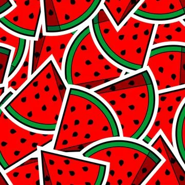 Slice of watermelon pattern seamless. Red melon background Stock Illustration