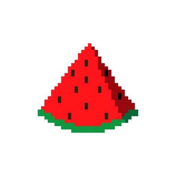 Slice of watermelon pixel art. 8 bit Red melon vector illustration Illustrazione stock