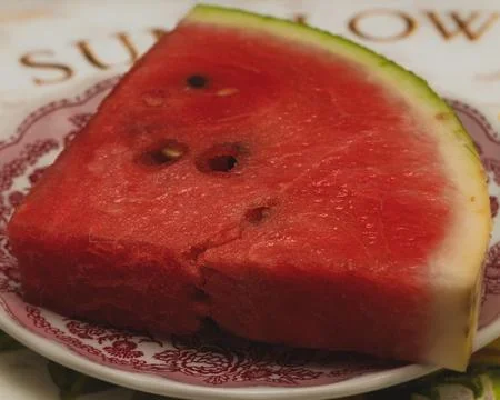 Slice of watermelon on the plate Stock Photos