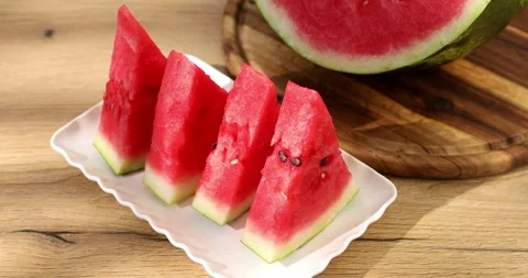 A slice of watermelon. Red pulp of the fruit close-up. Stock Footage 249286668