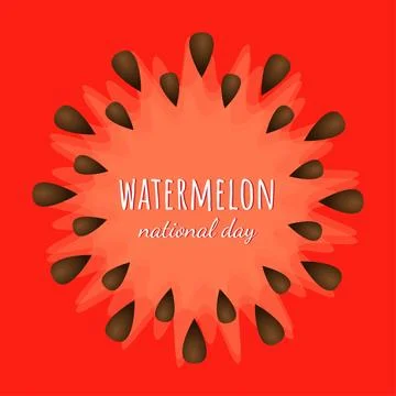 Slice of watermelon with seeds. Red summer background. Watermelon Day. Summer Stock Illustration