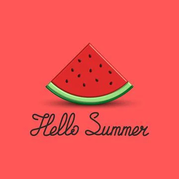 Slice of watermelon with shadow isolated on red background 3d food illustrati Stock Illustration