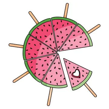 Slice watermelon summer fruit hand drawn vector illustration isolated on white Stock Illustration