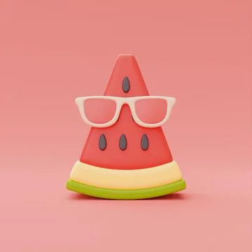 Slice of watermelon with sunglasses isolate on red background, summer fruits, Illustrazione stock