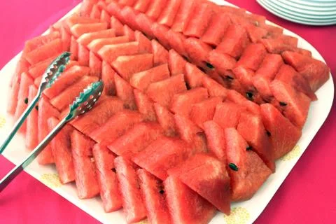 Slice of watermelons on a plate Stock Photos