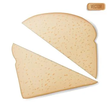 Slice of wheat bread. Realistic isolated on white background vector illustration Illustrazione stock