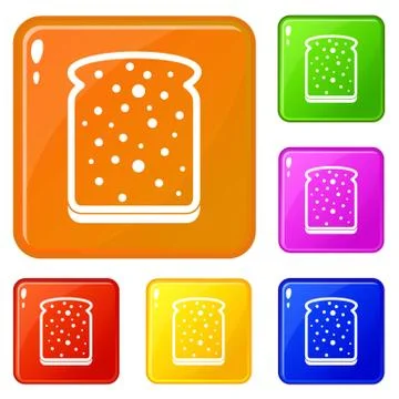Slice of white bread icons set vector color Stock Illustration