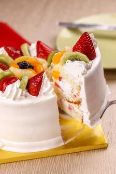 Slice of white cake. Stock Photos